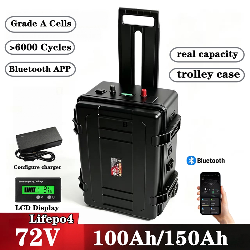 Lifepo4 72V 100Ah Battery Pack Ev - 防水仕様の72V 150Ah/100Ah リチウム鉄リン酸バッテリーパック（BMS搭載）。釣り船、太陽光発電システム、モーター、EV、RV車用。充電器付き。